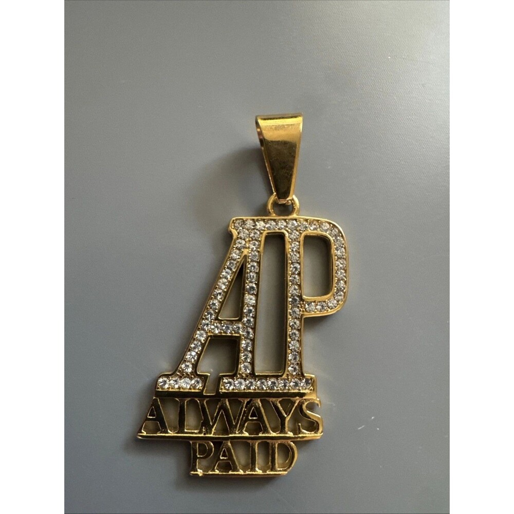 “Always Paid” Gold Plated Cubic Zirconia Pendant 24” Chain Hip Hop Stainless